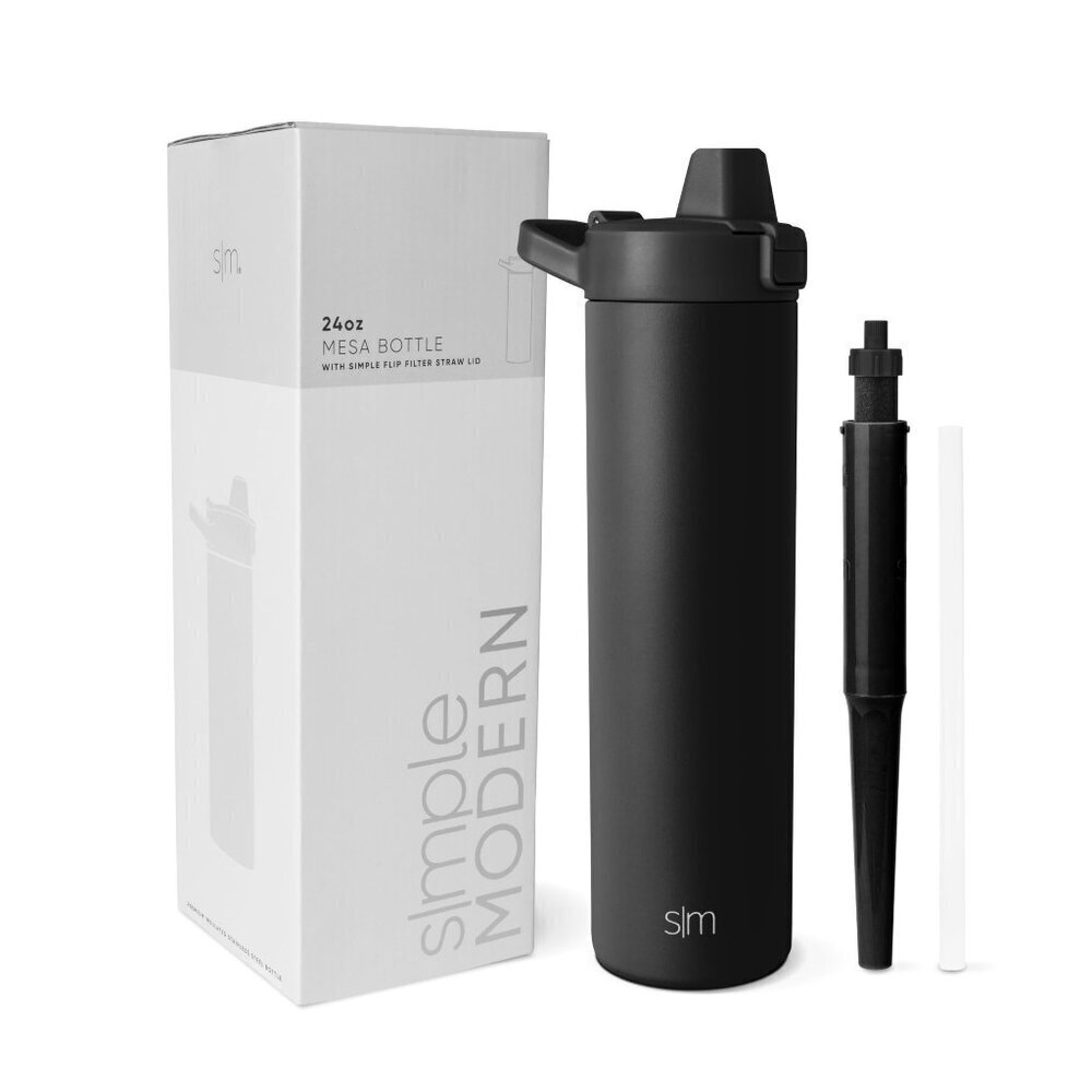 🆕Simple Modern Filtered Water Bottle 24oz Midnight Black Stainless Steel New